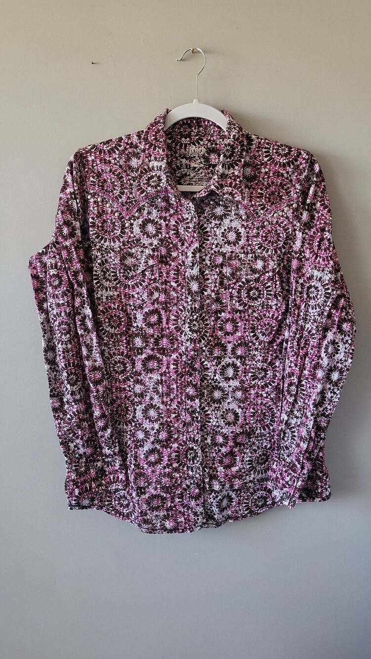 Wrangler Rock 47 Women's Studded Floral Western Snap Button Shirt Large